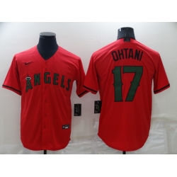 Men Los Angeles Angels 17 Shohei Ohtani Red Memorial Day Cool Base Stitched Jerse