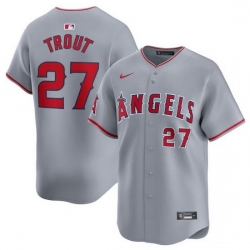 Men Los Angeles Angels 27 Mike Trout Grey Away Limited Stitched Baseball Jersey