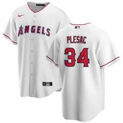 Men Los Angeles Angels 34 Zach Plesac White Cool Base Stitched Baseball Jersey