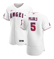 Men Los Angeles Angels 5 Albert Pujols Men Nike White Home 2020 Flex Base Player MLB Jersey