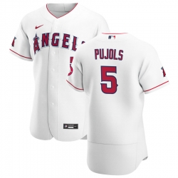 Men Los Angeles Angels 5 Albert Pujols Men Nike White Home 2020 Flex Base Player MLB Jersey