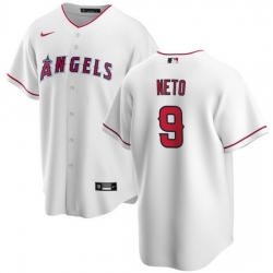Men Los Angeles Angels 9 Zach Neto White Cool Base Stitched Baseball Jersey