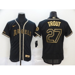 Men Nike Los Angeles Angels 27 Mike Trout Black Gold Cool Base Stitched Jersey