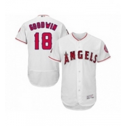 Mens Los Angeles Angels of Anaheim 18 Brian Goodwin White Home Flex Base Authentic Collection Baseball Jersey