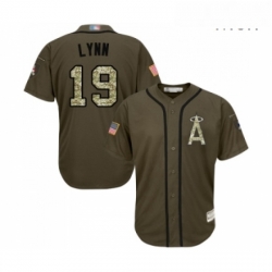 Mens Los Angeles Angels of Anaheim 19 Fred Lynn Authentic Green Salute to Service Baseball Jersey 