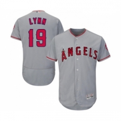 Mens Los Angeles Angels of Anaheim 19 Fred Lynn Grey Road Flex Base Authentic Collection Baseball Jersey