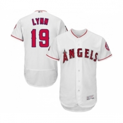 Mens Los Angeles Angels of Anaheim 19 Fred Lynn White Home Flex Base Authentic Collection Baseball Jersey