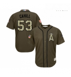 Mens Los Angeles Angels of Anaheim 53 Trevor Cahill Authentic Green Salute to Service Baseball Jersey 