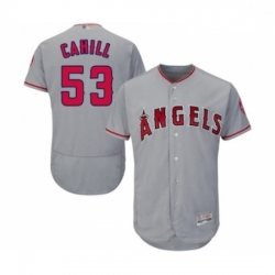 Mens Los Angeles Angels of Anaheim 53 Trevor Cahill Grey Road Flex Base Authentic Collection Baseball Jersey