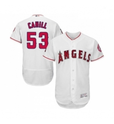 Mens Los Angeles Angels of Anaheim 53 Trevor Cahill White Home Flex Base Authentic Collection Baseball Jersey