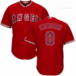 Mens Majestic Los Angeles Angels of Anaheim 0 Yunel Escobar Authentic Red Team Logo Fashion Cool Base MLB Jersey 