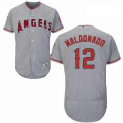 Mens Majestic Los Angeles Angels of Anaheim 12 Martin Maldonado Grey Flexbase Authentic Collection MLB Jersey