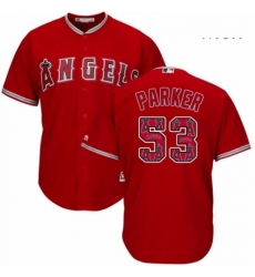 Mens Majestic Los Angeles Angels of Anaheim 53 Blake Parker Authentic Red Team Logo Fashion Cool Base MLB Jersey 