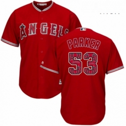Mens Majestic Los Angeles Angels of Anaheim 53 Blake Parker Authentic Red Team Logo Fashion Cool Base MLB Jersey 