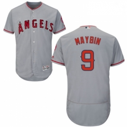 Mens Majestic Los Angeles Angels of Anaheim 9 Cameron Maybin Grey Flexbase Authentic Collection MLB Jersey 