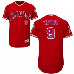 Mens Majestic Los Angeles Angels of Anaheim 9 Cameron Maybin Red Alternate Flexbase Authentic Collection MLB Jersey