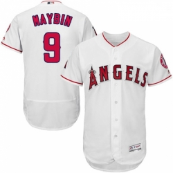 Mens Majestic Los Angeles Angels of Anaheim 9 Cameron Maybin White Flexbase Authentic Collection MLB Jersey