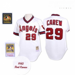 Mens Mitchell and Ness Los Angeles Angels of Anaheim 29 Rod Carew Authentic White Throwback MLB Jersey