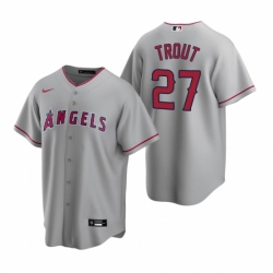 Mens Nike Los Angeles Angels 27 Mike Trout Gray Road Stitched Baseball Jerse