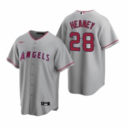 Mens Nike Los Angeles Angels 28 Andrew Heaney Gray Road Stitched Baseball Jerse