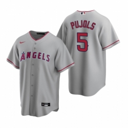 Mens Nike Los Angeles Angels 5 Albert Pujols Gray Road Stitched Baseball Jerse