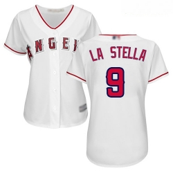 Angels #9 Tommy La Stella White Home Women Stitched Baseball Jersey