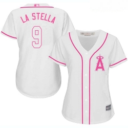 Angels #9 Tommy La Stella White Pink Fashion Women Stitched Baseball Jersey