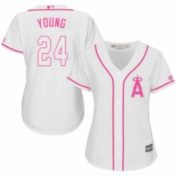 Womens Majestic Los Angeles Angels of Anaheim 24 Chris Young Authentic White Fashion Cool Base MLB Jersey 