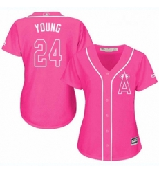 Womens Majestic Los Angeles Angels of Anaheim 24 Chris Young Replica Pink Fashion MLB Jersey 