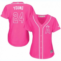 Womens Majestic Los Angeles Angels of Anaheim 24 Chris Young Replica Pink Fashion MLB Jersey 
