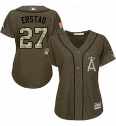 Womens Majestic Los Angeles Angels of Anaheim 27 Darin Erstad Authentic Green Salute to Service MLB Jersey 