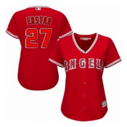Womens Majestic Los Angeles Angels of Anaheim 27 Darin Erstad Authentic Red Alternate MLB Jersey 