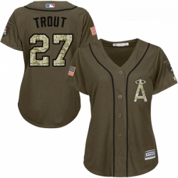 Womens Majestic Los Angeles Angels of Anaheim 27 Mike Trout Replica Green Salute to Service MLB Jersey