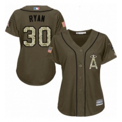 Womens Majestic Los Angeles Angels of Anaheim 30 Nolan Ryan Authentic Green Salute to Service MLB Jersey