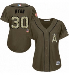 Womens Majestic Los Angeles Angels of Anaheim 30 Nolan Ryan Replica Green Salute to Service MLB Jersey