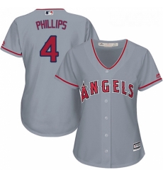 Womens Majestic Los Angeles Angels of Anaheim 4 Brandon Phillips Authentic Grey Road Cool Base MLB Jersey 