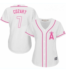 Womens Majestic Los Angeles Angels of Anaheim 7 Zack Cozart Authentic White Fashion Cool Base MLB Jersey 