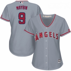 Womens Majestic Los Angeles Angels of Anaheim 9 Cameron Maybin Authentic Grey Road Cool Base MLB Jersey