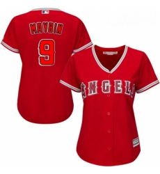 Womens Majestic Los Angeles Angels of Anaheim 9 Cameron Maybin Authentic Red Alternate MLB Jersey