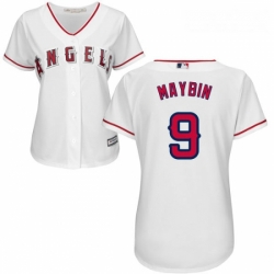Womens Majestic Los Angeles Angels of Anaheim 9 Cameron Maybin Authentic White Home Cool Base MLB Jersey