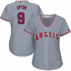 Womens Majestic Los Angeles Angels of Anaheim 9 Justin Upton Replica Grey Road Cool Base MLB Jersey 