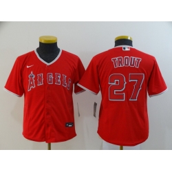 Youth Angels 27 Mike Trout Red Youth 2020 Nike Cool Base Jersey