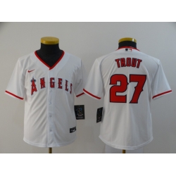 Youth Angels 27 Mike Trout White Youth 2020 Nike Cool Base Jersey