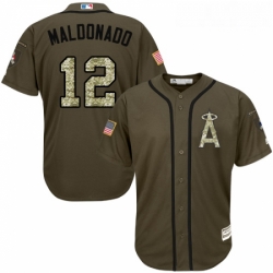 Youth Majestic Los Angeles Angels of Anaheim 12 Martin Maldonado Replica Green Salute to Service MLB Jersey