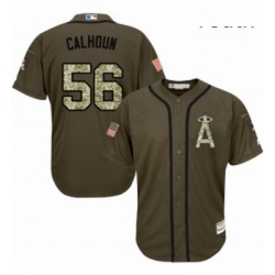 Youth Majestic Los Angeles Angels of Anaheim 56 Kole Calhoun Authentic Green Salute to Service MLB Jersey
