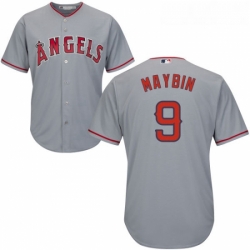 Youth Majestic Los Angeles Angels of Anaheim 9 Cameron Maybin Authentic Grey Road Cool Base MLB Jersey
