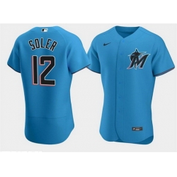 Men Miami Marlins 12 Jorge Soler Blue Flex Base Stitched jersey