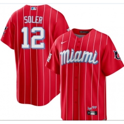 Men Miami Marlins 12 Jorge Soler Red Cook Base Stitched jersey