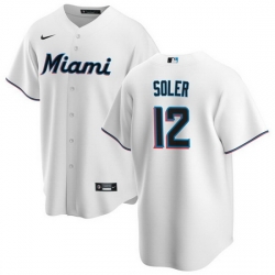Men Miami Marlins 12 Jorge Soler White Cool Base Stitched Baseball Jersey