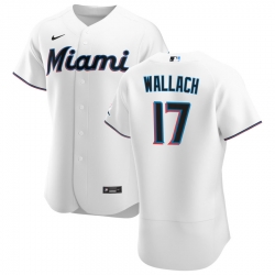 Men Miami Marlins 17 Chad Wallach Men Nike White Home 2020 Flex Base Player MLB Jersey